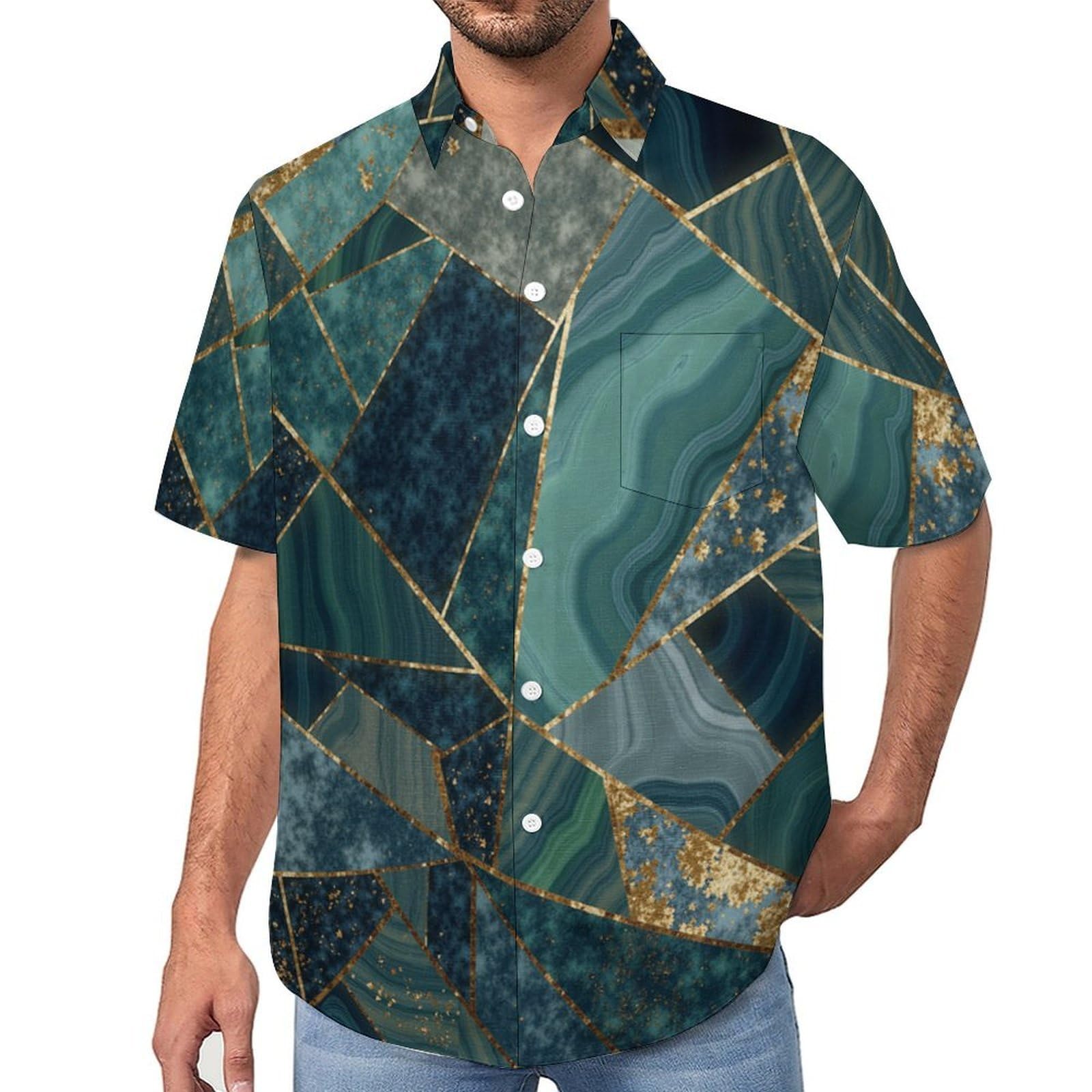 Chemise Hawaïenne Homme Art Déco en Marbre Géométrique à Manches Courtes - 8