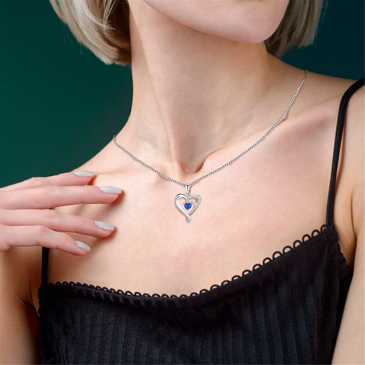 BAUMA AUTO Love Heart Pendant Necklace Mothers Name Necklace with 1-6 Simulated Birthstones Personalized Family Jewelry Gift for Women Mom