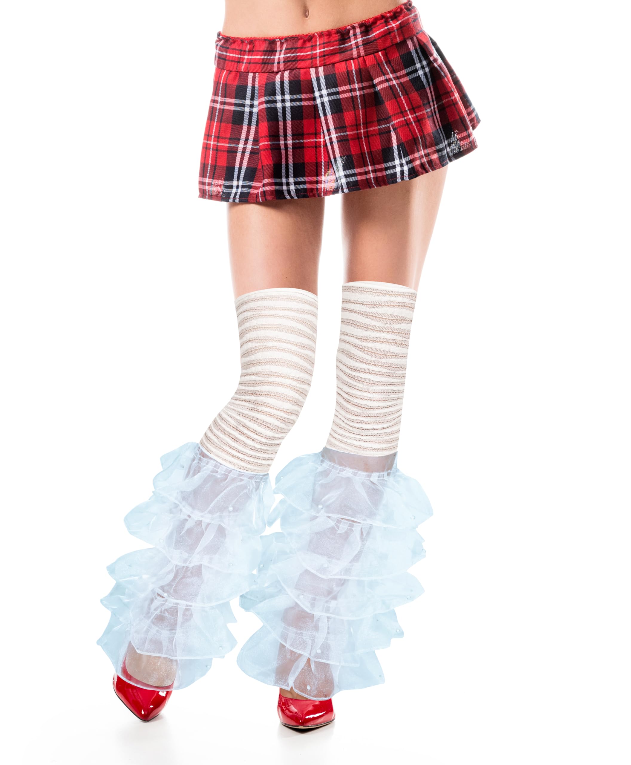 Benefeet Sox Women Lace Leg Warmers with Pearls Girls Cute Mesh Ruffle Thigh Highs Lolita Y2k Fashion Slouch Long Boot Socks: Blue Pearls Lace Ruffle