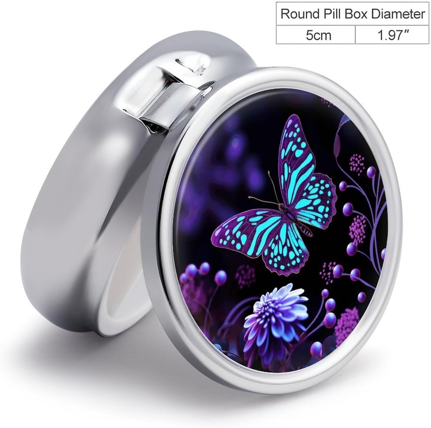 Purple Butterfly and Flowers Pill Case 3 Compartment Travel Pill Box image 2