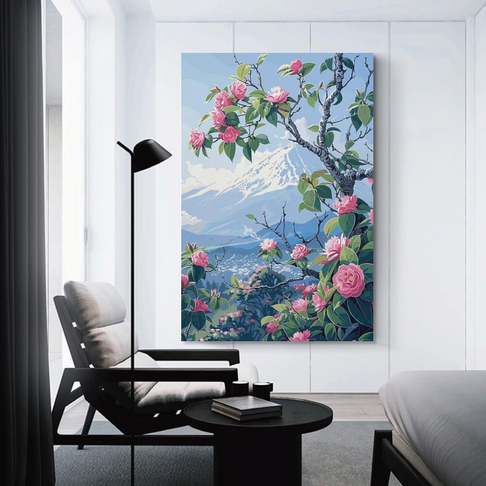 Junmoney Mount Fuji with Cherry Blossoms(2) Home Decor Wall Art 24x36inch(60x90cm), for Restful Interiors, Bedrooms Or Small Rooms, Decorative Wall Art for Cosy Rooms