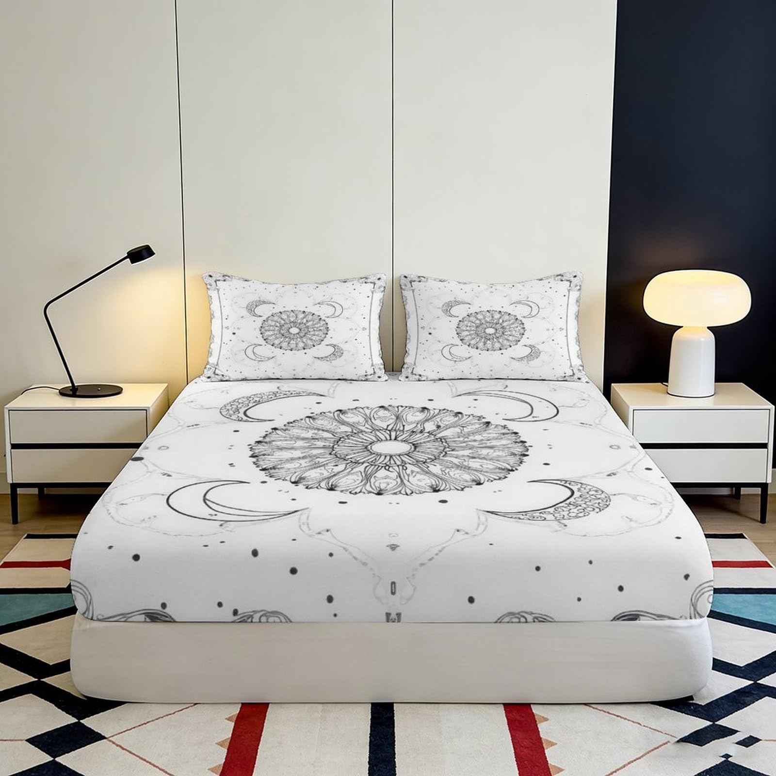 Lenzuolo con angoli con stampa 3D, motivo mandala, in microfibra, antiscivolo, per la casa | Coprimaterasso senza pieghe, traspirante, per tutto l'anno, lavabile, facile da pulire, 200 x 200 x 25 cm