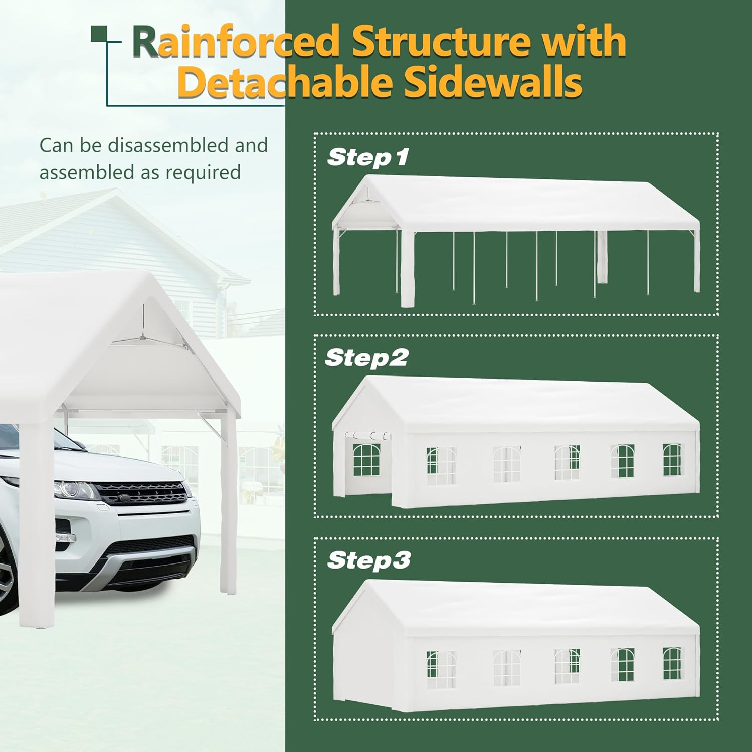 KEIKI 16x32ft Party Tent with 3 Storage Bags & Removable Sidewalls, Outdoor Canopy Gazebo Carport Wedding Event Shelter BBQ Wedding Tents for Parties for Parties Carport Camping Garden Patio