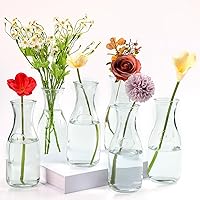 Ninehaoou 6 Pack 8 Inch Clear Milk Bottle Glass Vases - Vintage Bud Vases for Flowers, Weddings, Home Decor Centerpieces