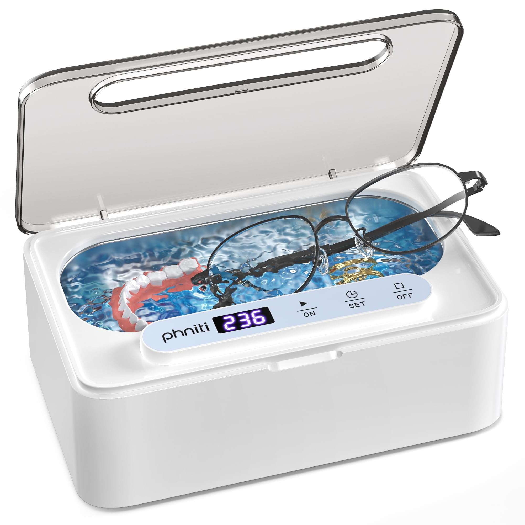 Ultraschallreinigungsgerät Phniti 47kHZ Brillenreinigungsgerät Mit 3 Modi Tragbar Ultraschallgerät 330ml Ultraschallreiniger für Zahnschiene Schmuck Ultraschall Ultrasonic Cleaner