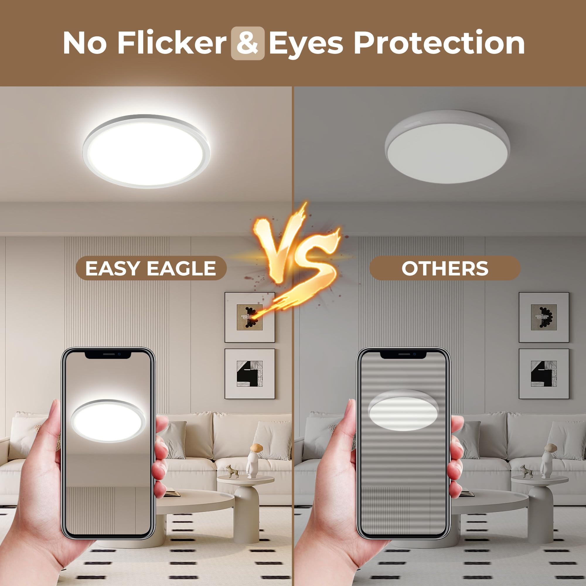 EASY EAGLE Deckenlampe LED Deckenleuchte Flach 40CM, 4000K Rund Badezimmer Lampe Badlampe Decke Küchenlampe für Bad Flur Schlafzimmer Balkon Wohnzimmer Küche Keller 48W 4800LM