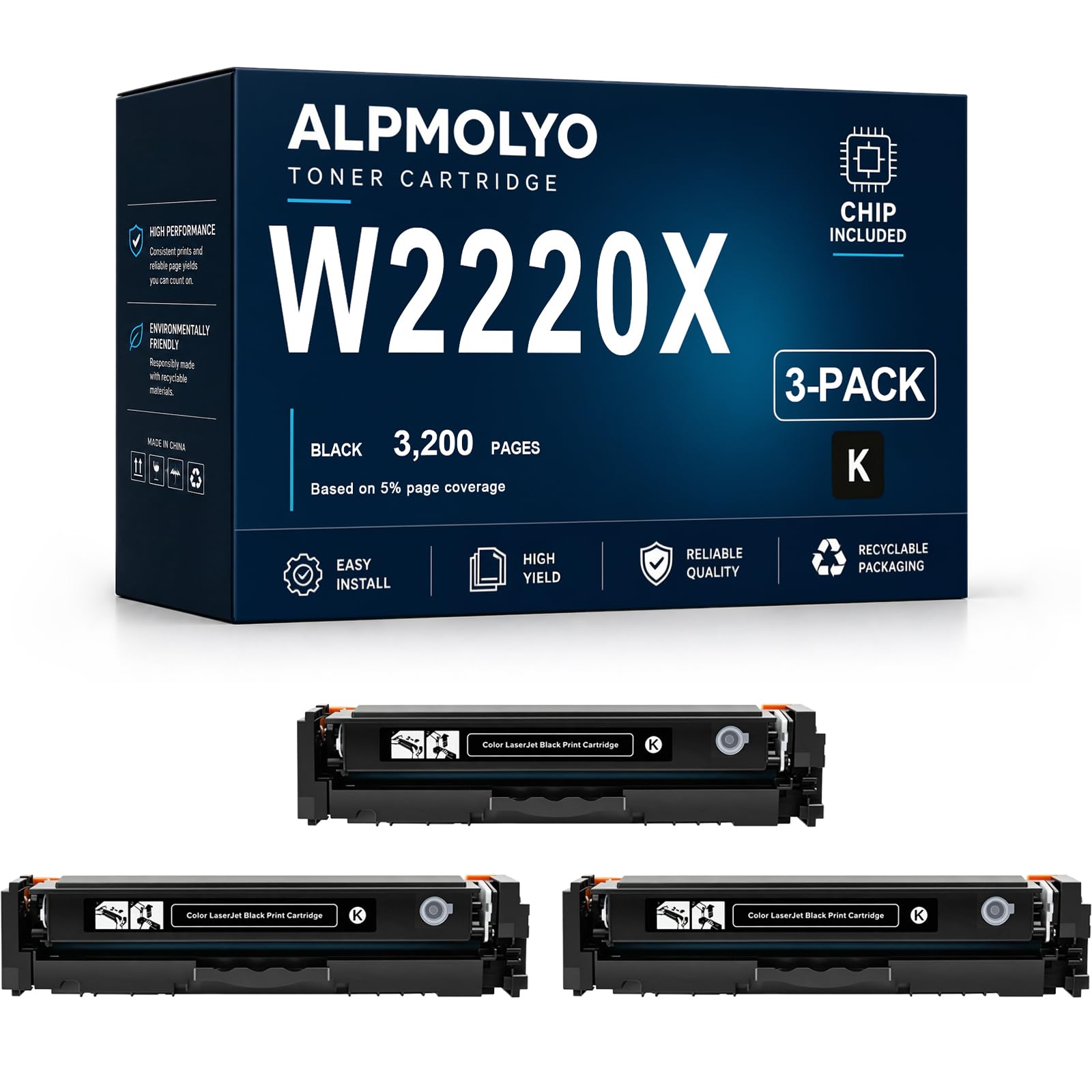 W2220X sostituzione della cartuccia di toner ad alta resa per W2220X 222X, compatibile con HP Color LaserJet Pro3288dw/dn/3388sdw/3303fdw, con chip