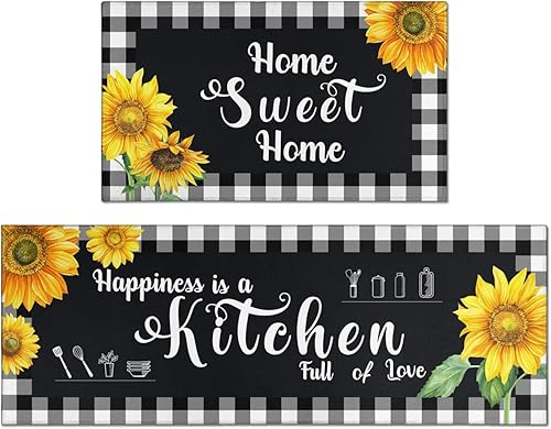 Nutksea Juego de 2 alfombras de decoración de cocina de girasol, antideslizantes, lavables, para fregadero de cocina, lavandería, alfombra de
