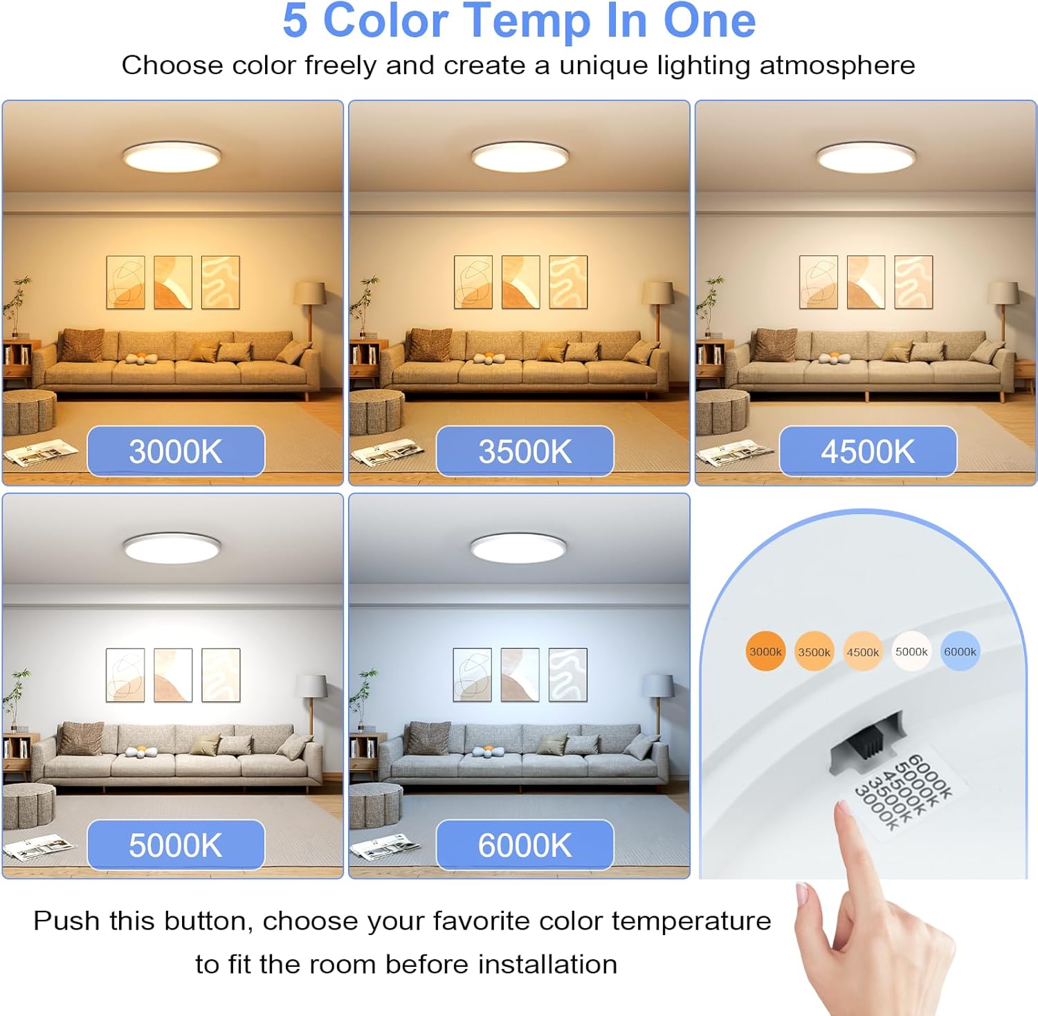 hunhun 4 pack 15.8 inch dimmable led flush mount ceiling light 4800lm round light fixture 5 color temperature selectable large flat ceiling lamp for living dining room white etl listed 4 pack white