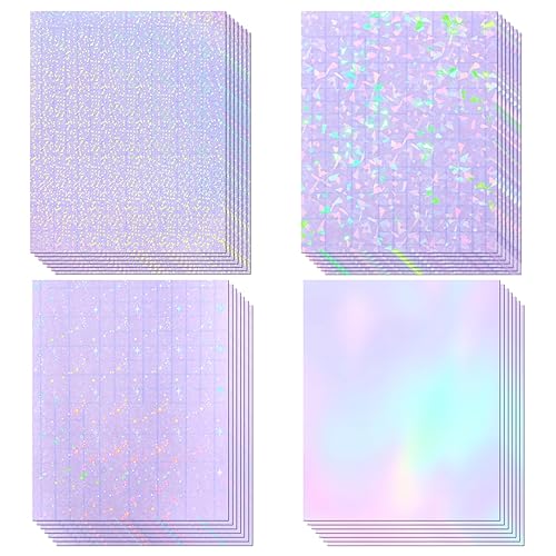 36 Sheets Holographic Sticker Paper, Transparent Holographic Vinyl Laminate Film, Clear Overlay Lamination Sticker Paper Self Adhesive Waterproof - Gem, Dot, Colorful, Star Patterns/8.5x11 inch - Gem, Dot, Colorful, Star