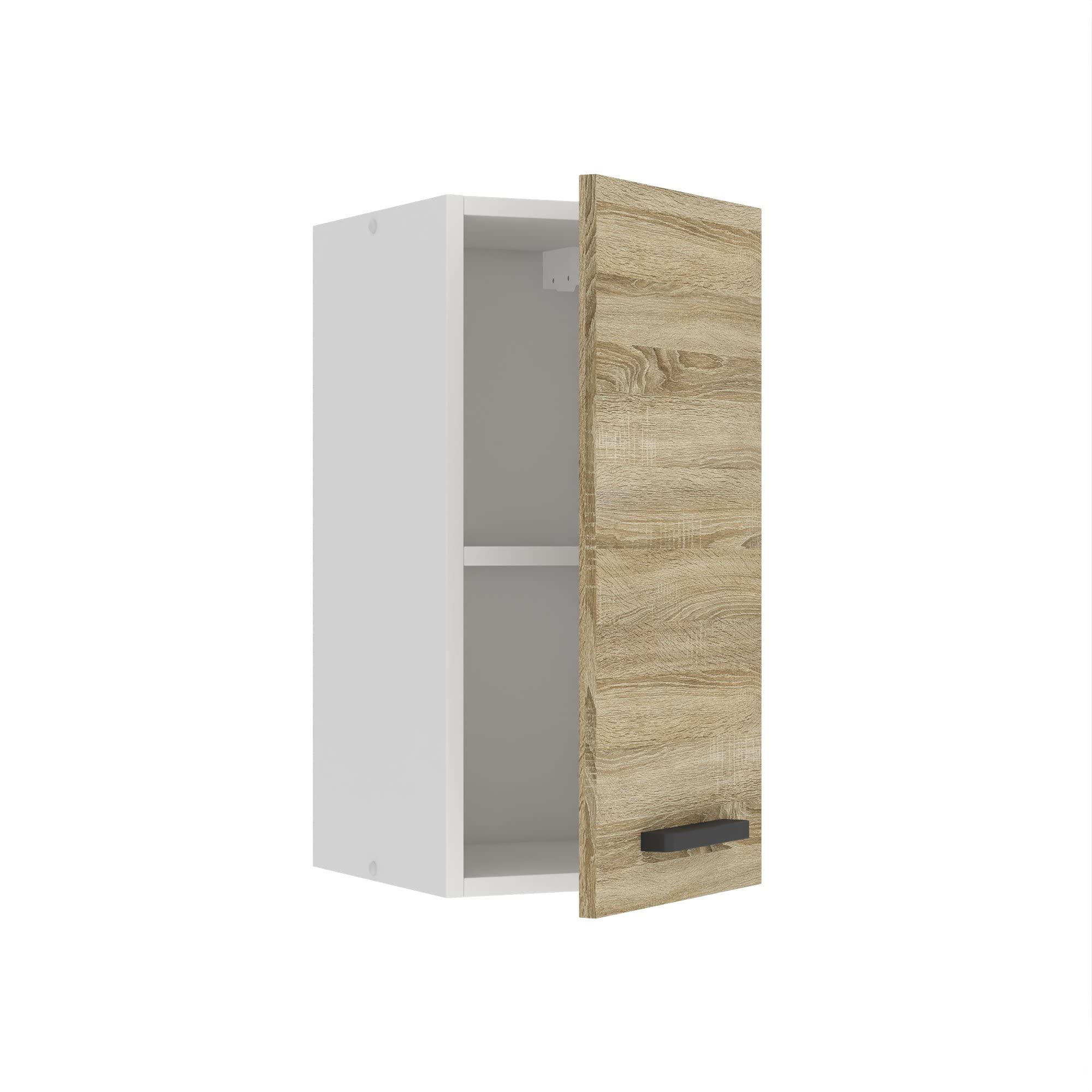 Belini Meuble Haut Cuisine SG 30 cm, avec 1 Porte, chêne Sonoma | Meubles de Cuisine - Mural, Rangements, 1 Porte, Taille: 29,6 x 30 x 58 cm, Armoire Murale avec Poignée en Métal