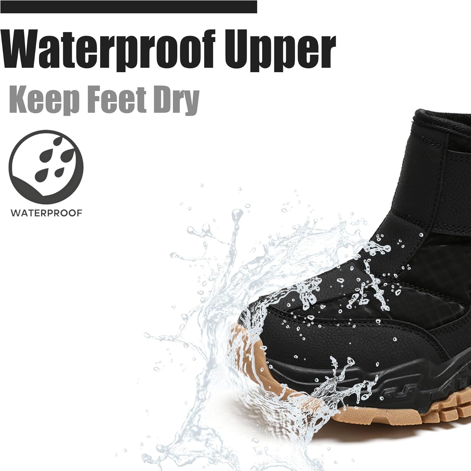 Kids Snow Ankle Boots Waterproof Winter Shoes for Boys Girls Children Youth, Anti-Slip ‌Hook & Loop‌ Zip Insulated Lined for Outdoor Cold Weather Hiking
