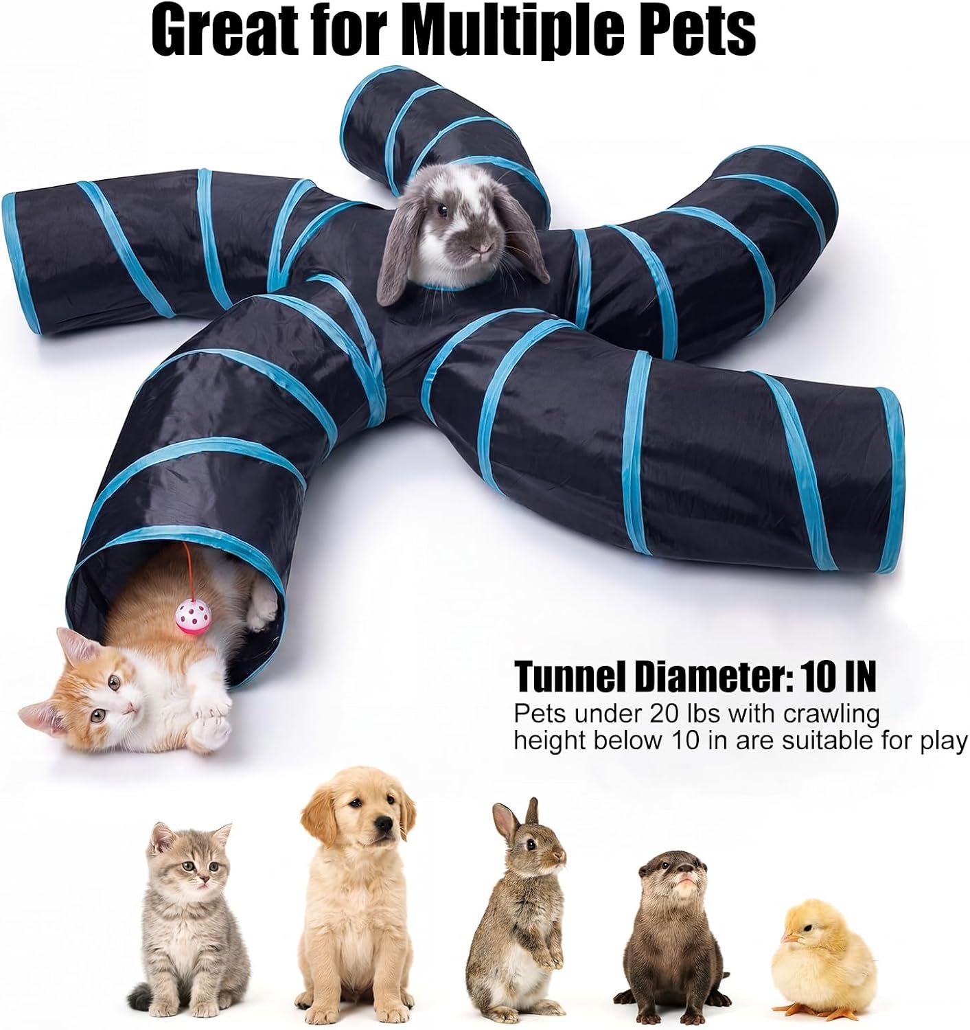 Bemodst Cat Tunnel for Indoor Cats, 5 Way Cat Tubes and Tunnels Collapsible S-Shape Small Animal Tubes Kitty Tunnels Interactive Maze Cat Toy for Kitten Rabbit Ferret - 5 Way