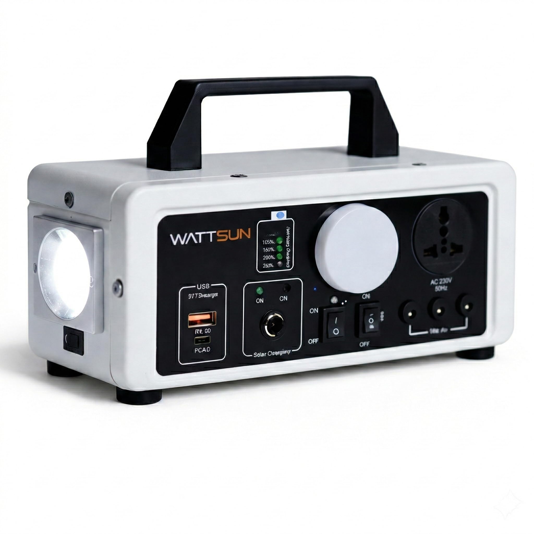 Wattsun 450 WATT Portable Power Station | Inbuilt 296 WH Li-Battery | 6 Output Ports | Weight 3 kg | IP 32 Water Protection | 3 years Warranty | Inbuilt 15W LED Light | For Outdoor Activities & Home