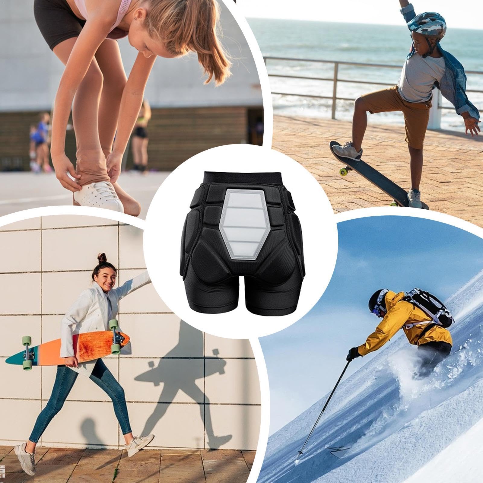 Gepolsterte Outdoor-Shorts,Gepolsterte Fahrrad-Shorts,Sport-Shorts mit gepolsterten Gesäßpolstern | Gesäßpolsterschutz mit elastischem Taillendesign für Rollschuhlaufen, Skateboarden, Skifahren
