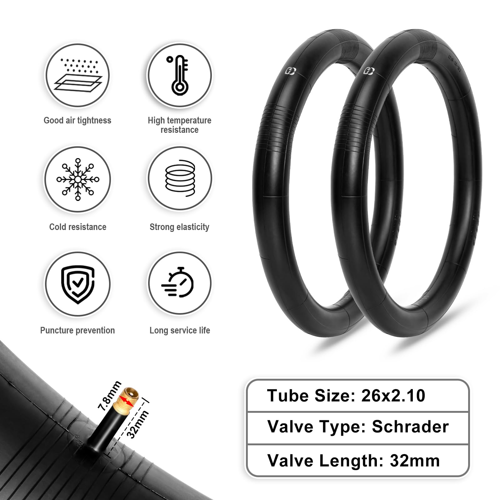 Juego de neumáticos y tubos para bicicleta de montaña: 26 x 2.1 pulgadas, neumáticos MTB resistentes a pinchazos con tubos interiores de butilo de alta resistencia y palancas de neumáticos