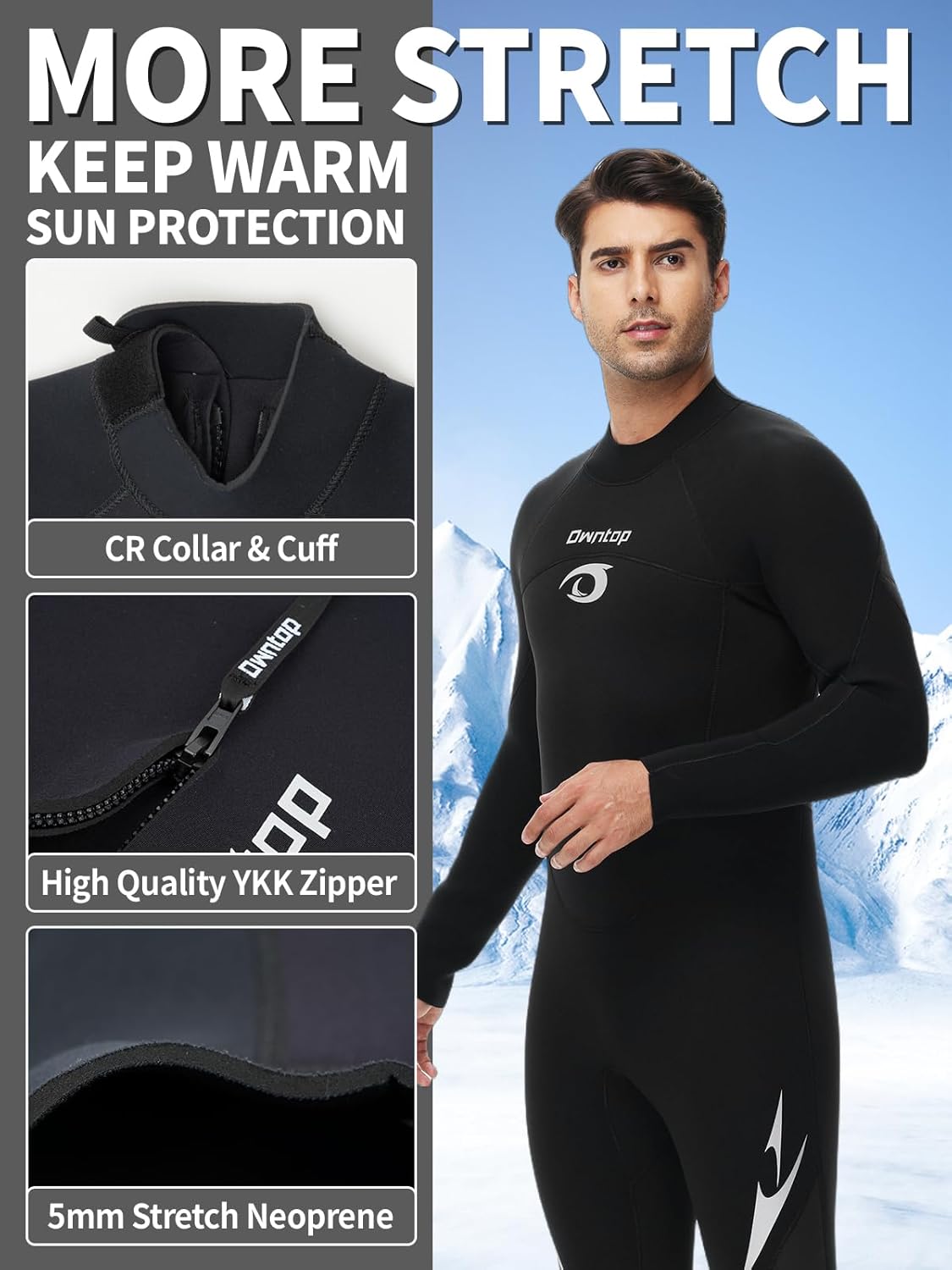 Owntop Wetsuit 5mm Neoprene Diving Suit for Mens Womens - Thicken Full Wet Suit, Back Zip Long Sleeve UPF50+ Keep Warm Swimwear for Scuba Surfing Swimming Diving Snorkeling Water Sports - Image 3