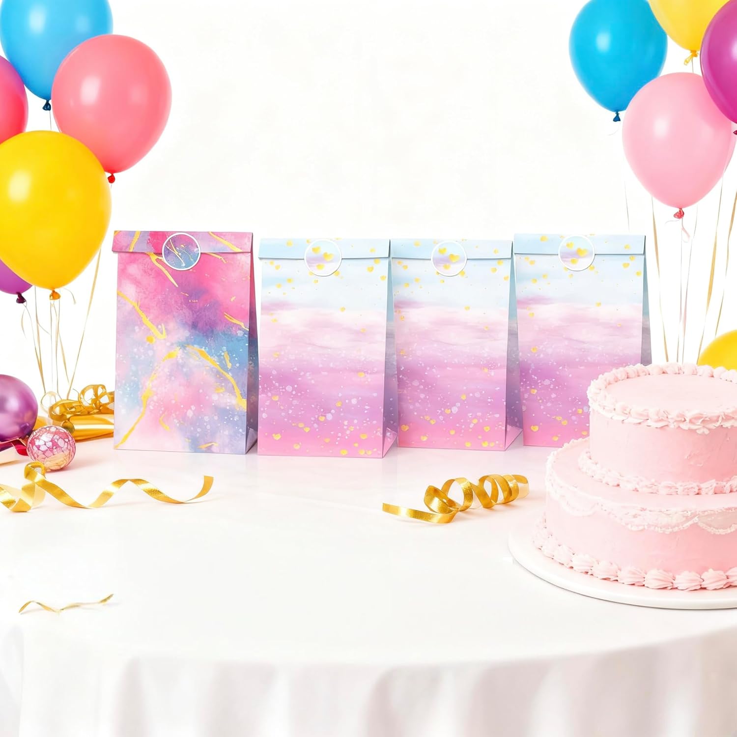 VstarOne 12 Pcs Cand Gift Bags With Stickers Pink Small Gift Bags Cute Colorfu Paper Gift Bag for Birthday Party, Halloween, Wedding, Thanksgiving Day, Engagement Bridal Shower Supplies Decorations - Image 5