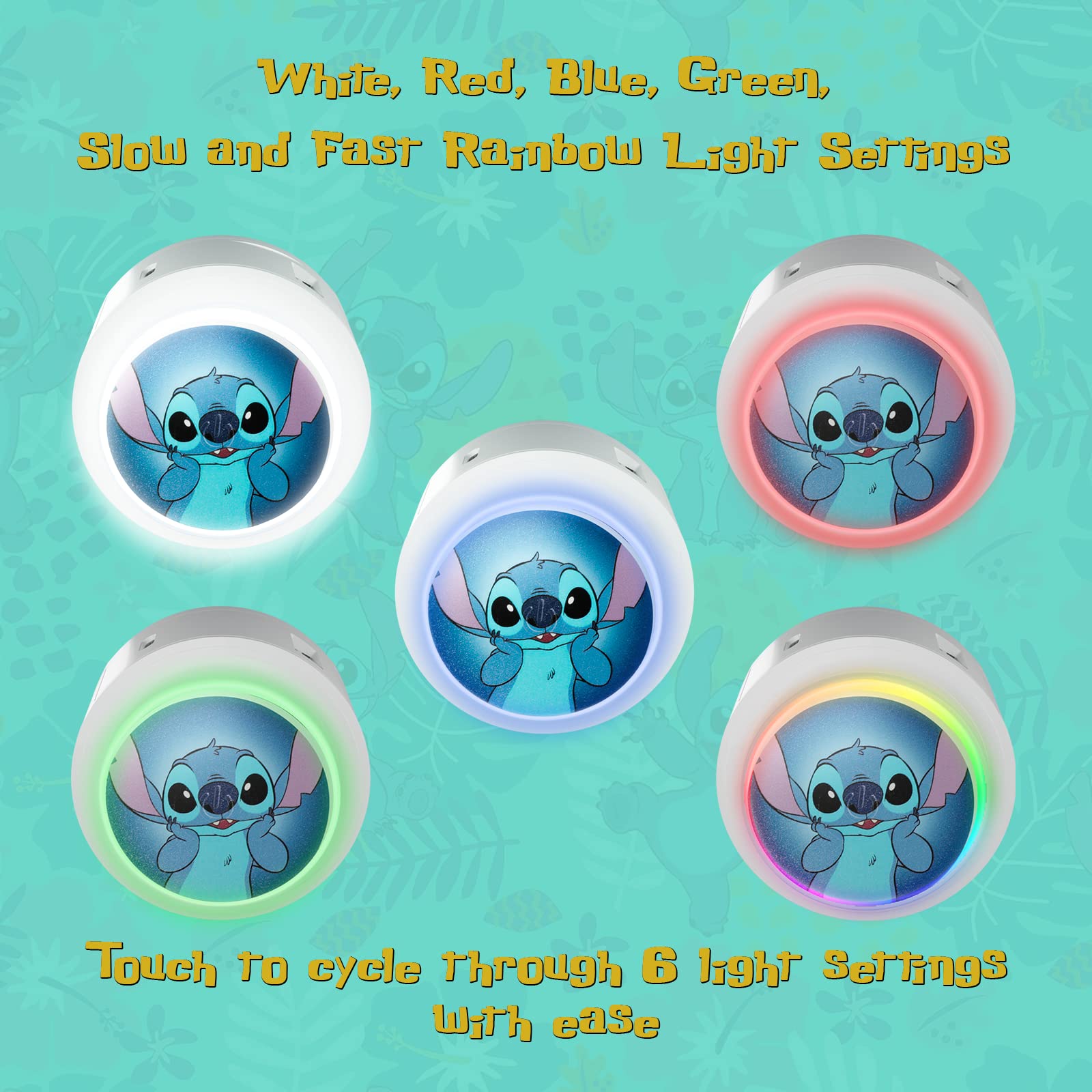 Disney Lilo and Stitch Light- Touch LED Night Light with USB Charging- LED Nightlight with 6 Light Settings, USB 2.0 and Type C Ports- Lilo and Stitch Gifts for Girls, Adults and Fans of Stitch Stuff - Image 2