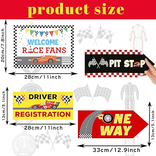 Miniatura 2 de Tenare 20 letreros direccionales con temática de carreras de autos de carreras, recortes divertidos, decoración de pared al aire libre, suministros
