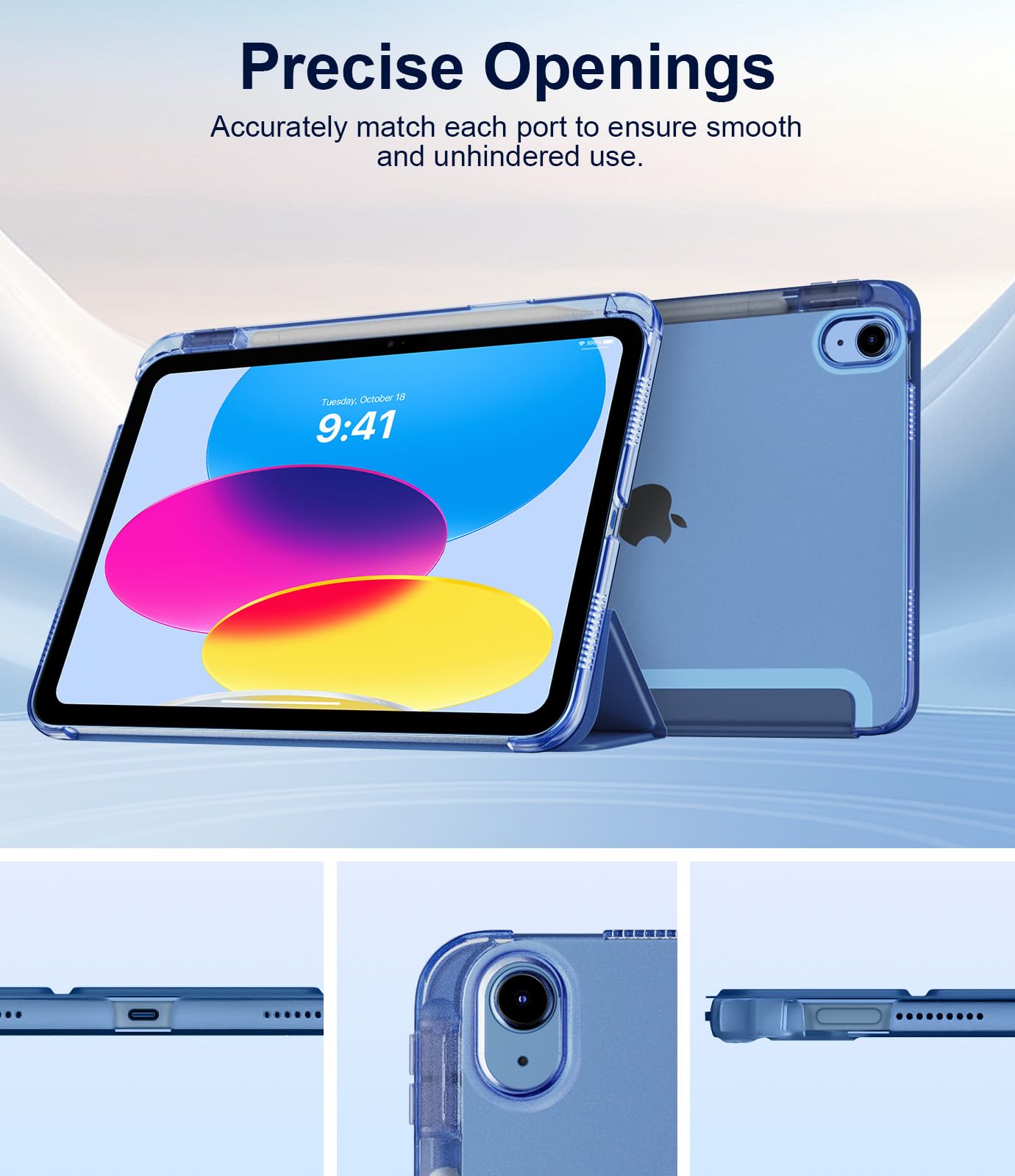 TiMOVO Custodia iPad 11 Gen A16 11" 2025/iPad 10 Gen 10.9" 2022 con Portapenne, Supporto Retro Traslucido, Auto Sveglia/Sonno, Grigio Blu