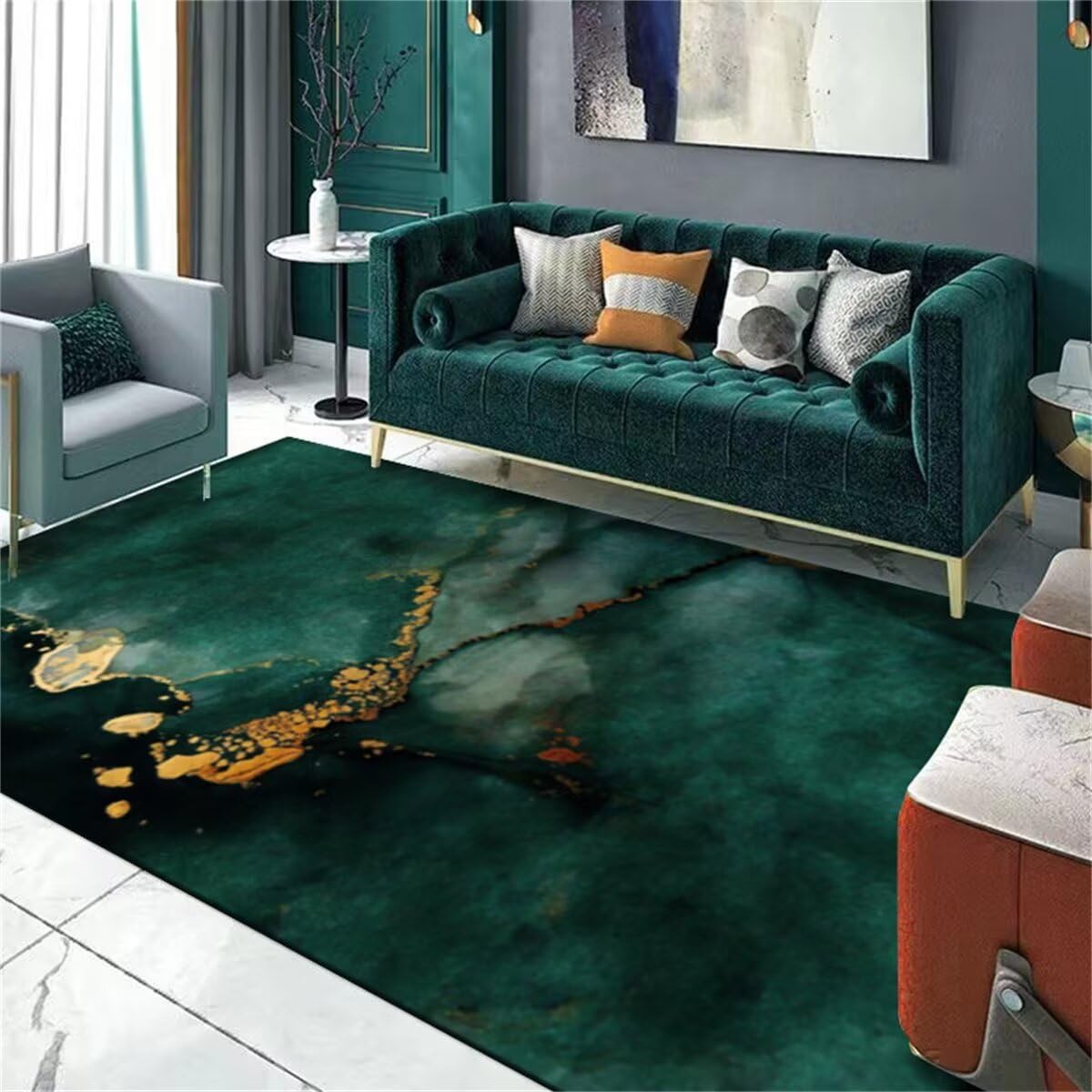 Chambre Bébé Complete Chambre Ado Garcon Le Tapis de canapé Design d'impression de Peinture de Paysage Vert ne se décolore Pas Décoration Terrasse Exterieur 80X150CM