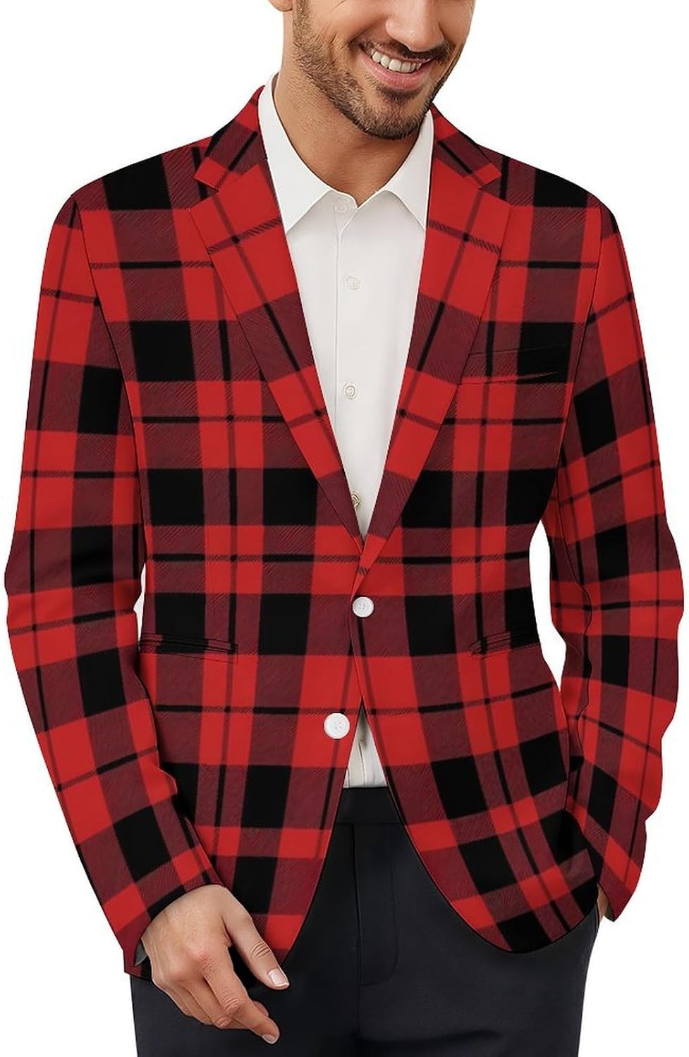 Buffalo Scottish Tartan Plaid Checkered Printed Men's Blazer Slim Fit One Button Suit Jackets Tuxedos for Business Wedding