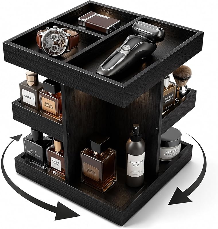 Organizador giratório de colônias SwartLife com 3 níveis e 9 compartimentos, cor preta, modelo HL7