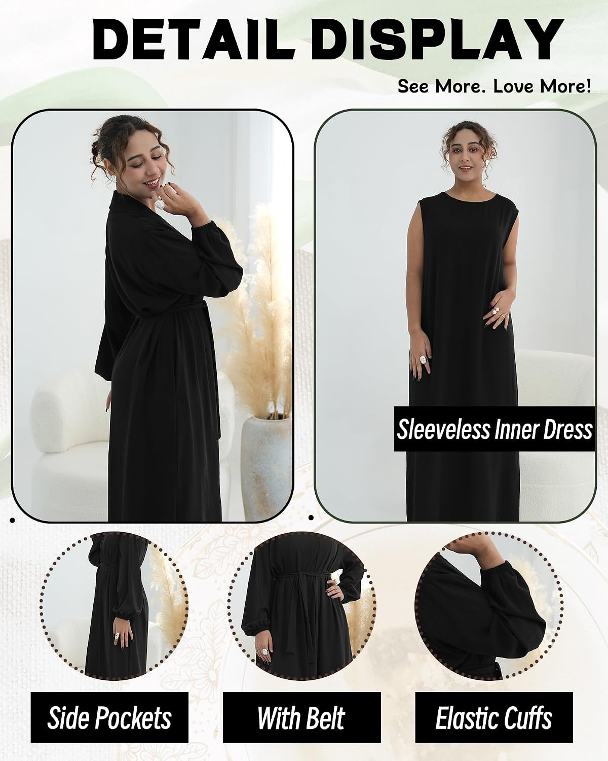 Women's Muslim Dress Two Pieces Set Islamic Prayer Abaya Modest Solid Color Muslim Outfits