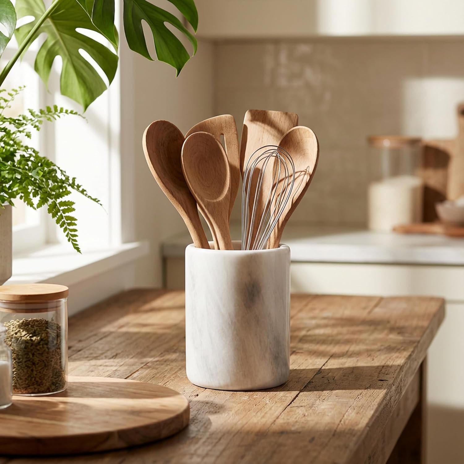 Radicaln Marble Utensil Holder 6.5" Inches White Handmade Spoon Holder for Kitchen Counter, Ideal Kitchen Utensils Set Organizer, Farmhouse Kitchens Decor & Accessories, Cooking Utensil Storage