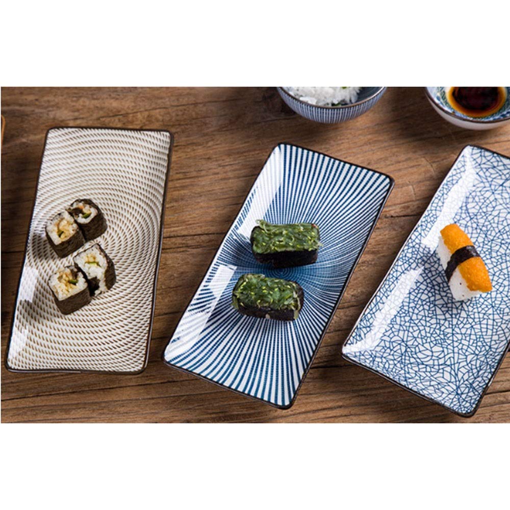 Platos de cerámica Plato de cena, Plato de cena de estilo Plato de sushi de cerámica Platos de cena de pescado Vajilla rectangular for el hogar(1)