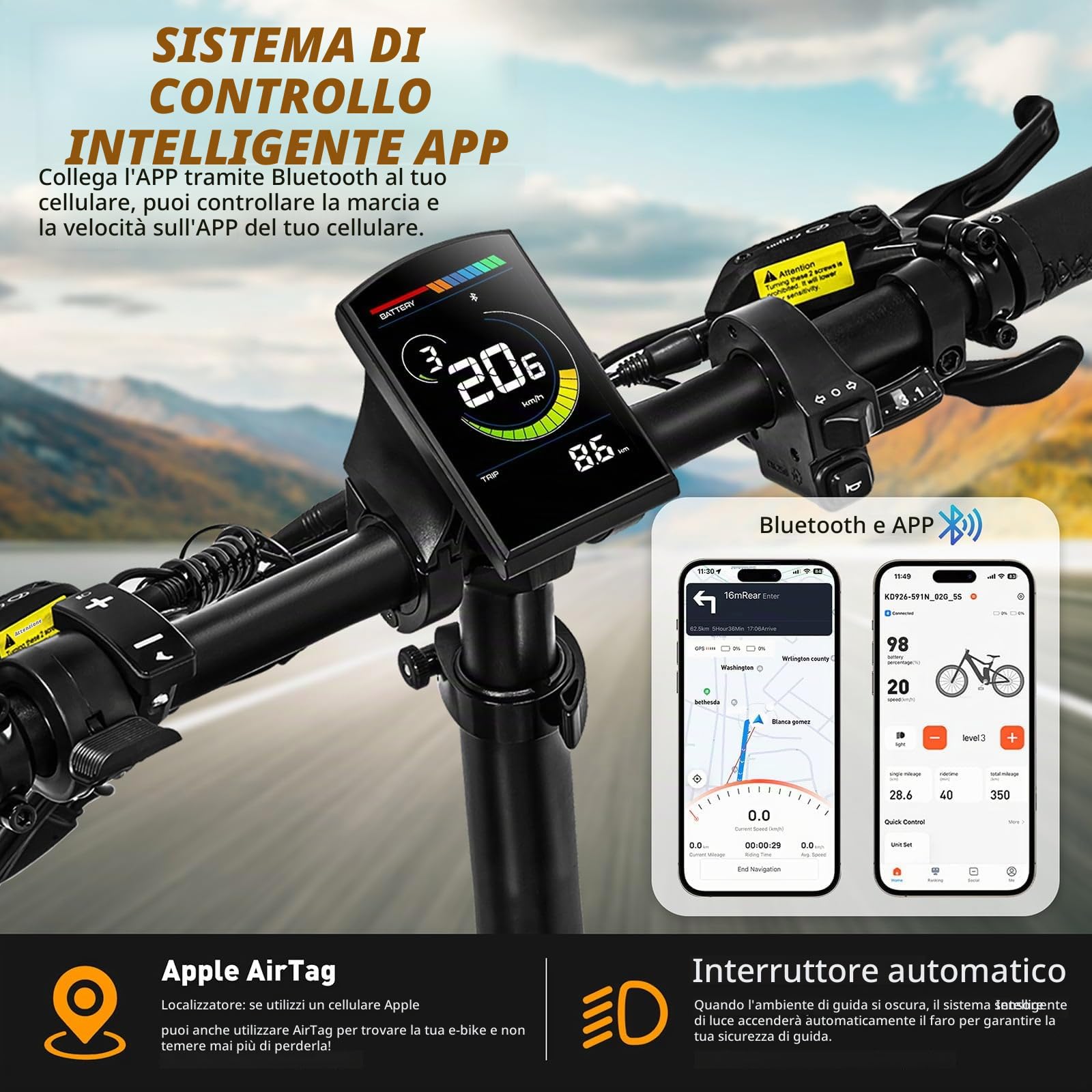 Bici Elettrica Per Adulti Pieghevole, 48V 20Ah Batteria Rimovibile, 20"x4.0" Fat Tire, 8 Velocità, con App Intelligente, Autonomia di 60-120 km Ebike