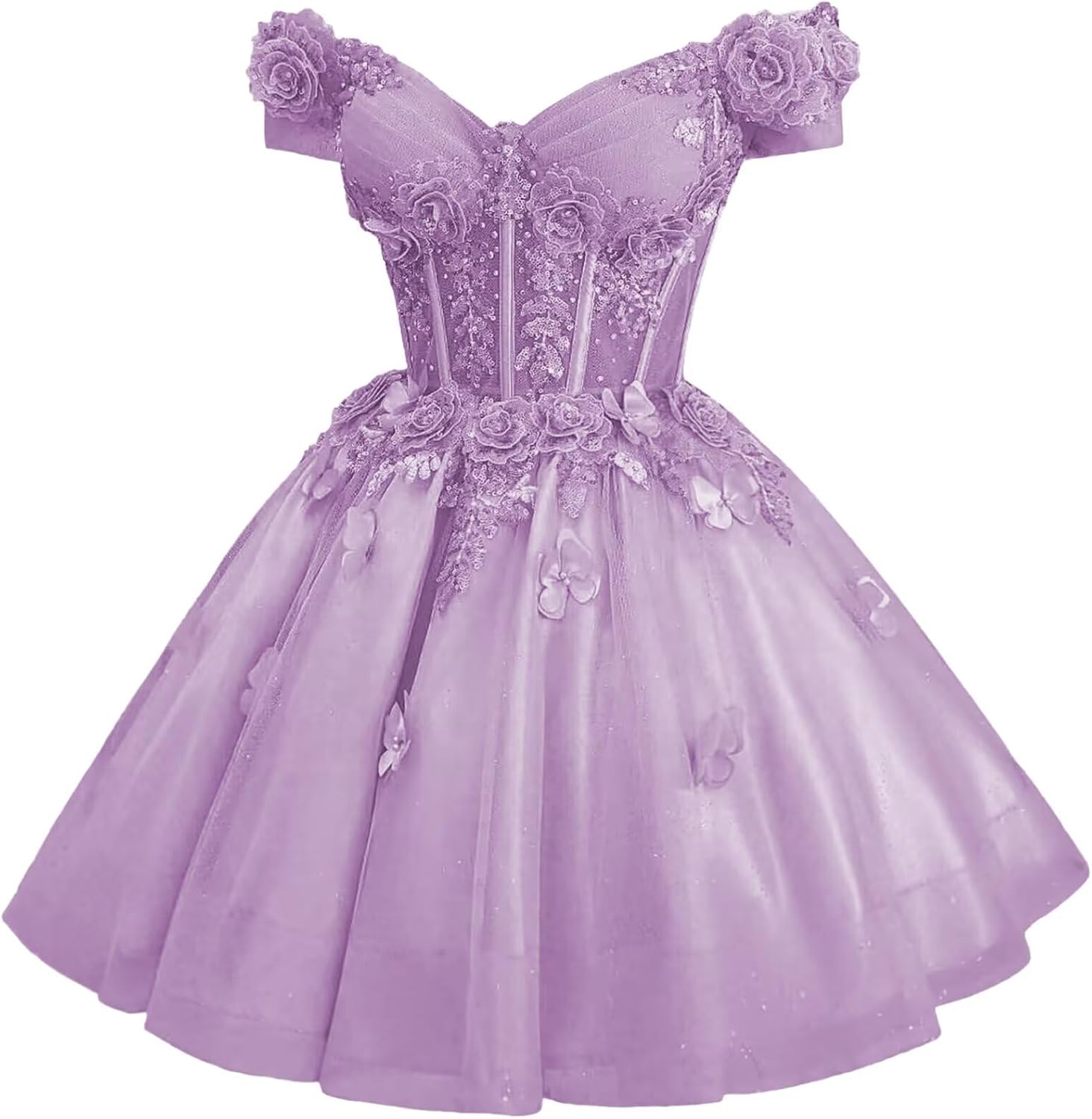 Homecoming Dresses for Teens 3D Flower Short Prom Dress Off Shoulder He4048