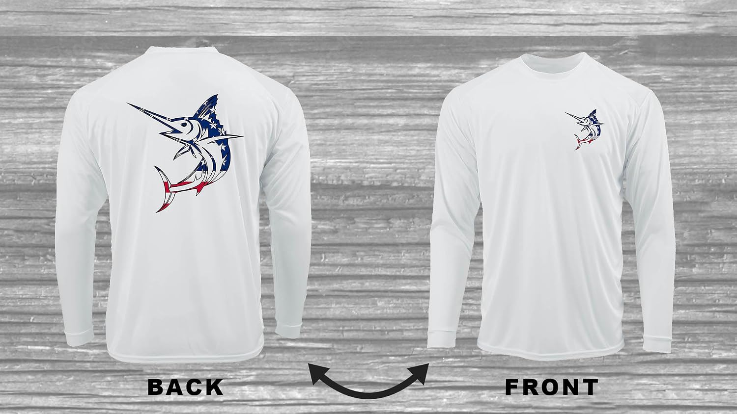 Lobo Lures American Flag Marlin T-Shirt Men's and Women's Long Sleeve Performance T-Shirt, UPF 50+ Sun Protection Dri-fit Tee