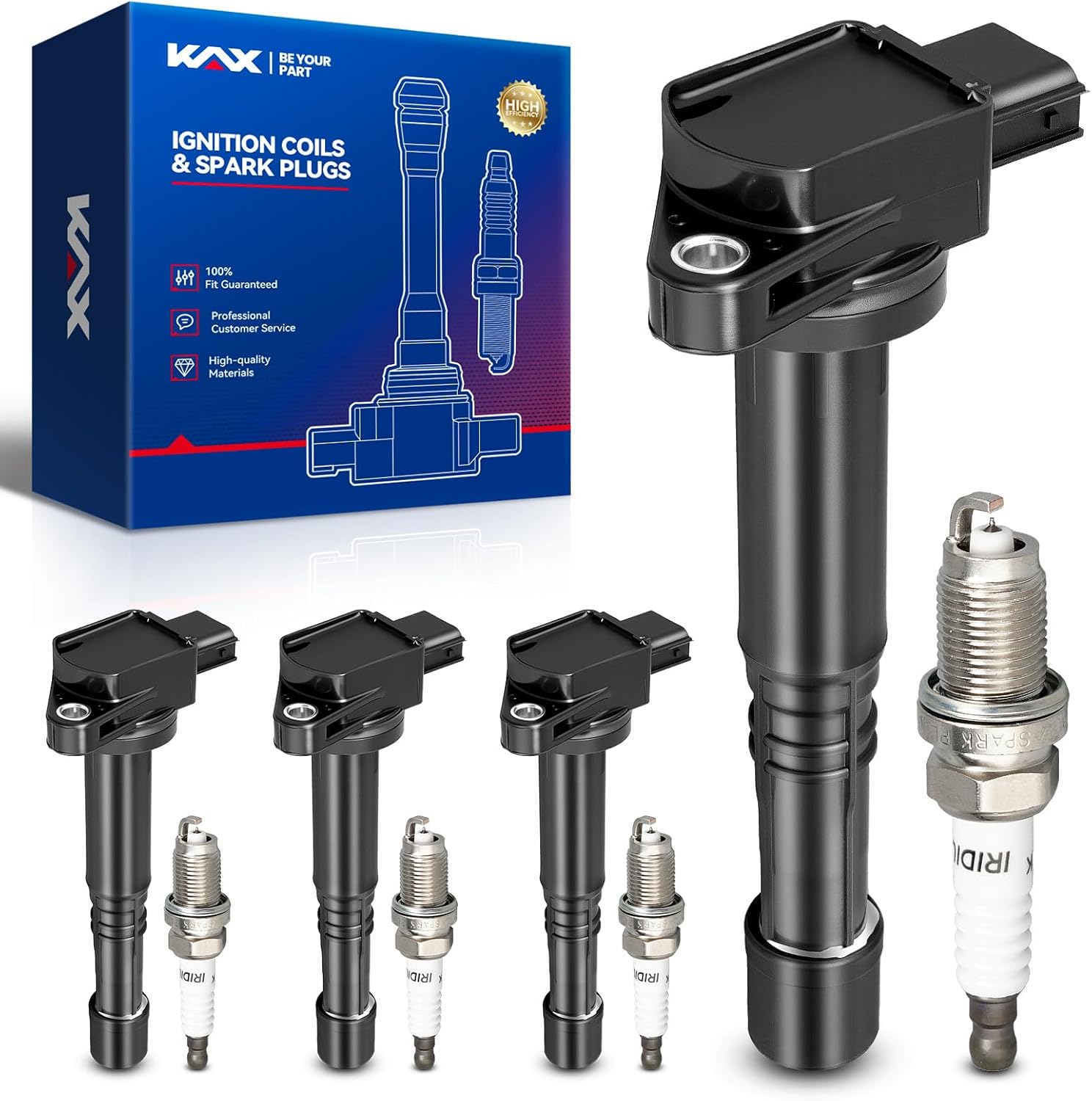 KAX Set of 4 UF311 Ignition Coil Pack and 6994 Iridium Spark Plug, Fit for Acura CSX, RSX, for Honda Accord, Civic, CR-V, Element, S2000, L4 2.0L 2.4L, 2002-2011, Replace# 30520-PMA-007, 30520-PRA-A01