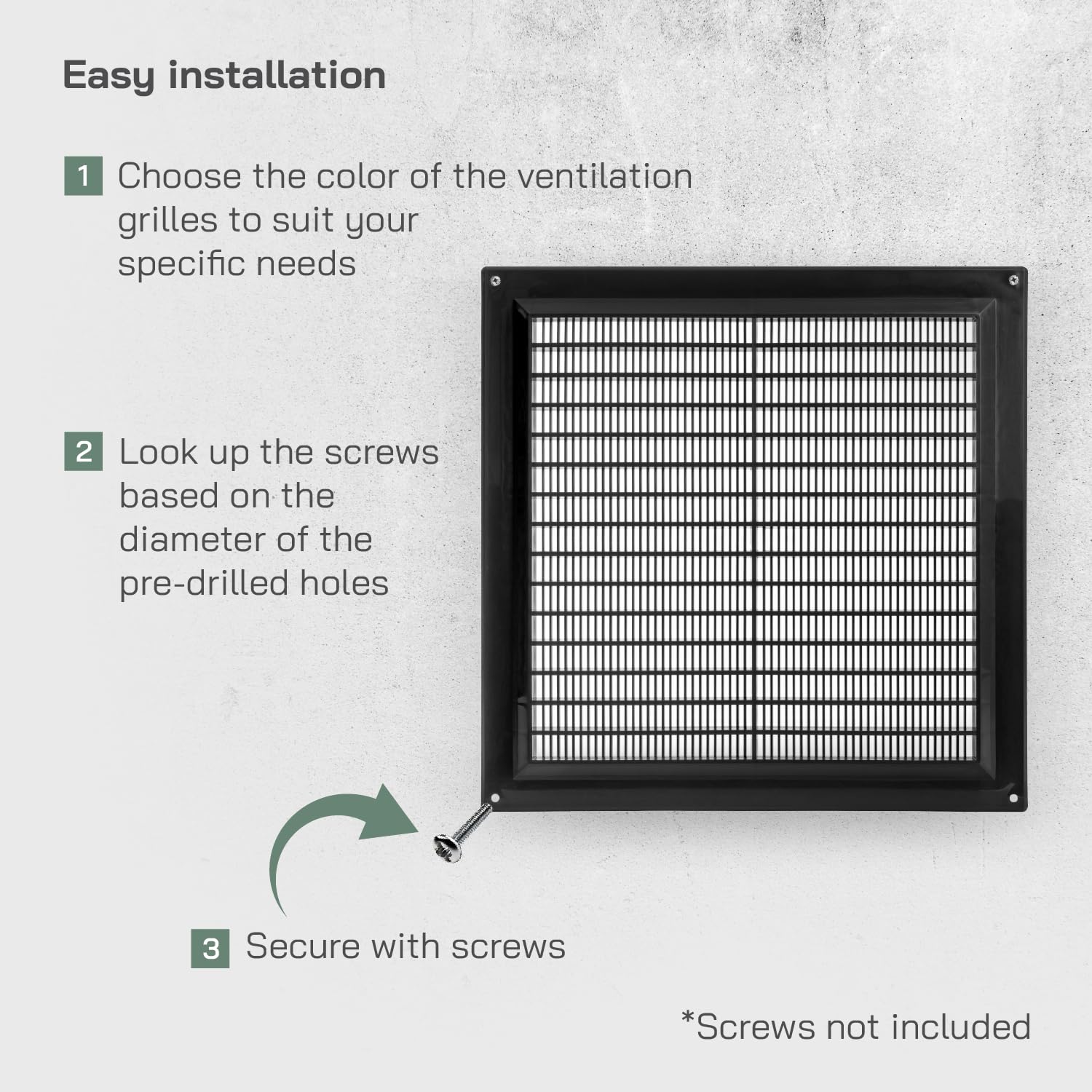 Vent Systems 250 x 250 mm / 10" x 10" Inch Square Plastic Air Vent Cover, Louvered Wall Grille with Insect Mesh - Image 4