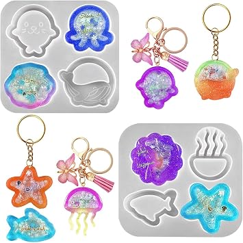 2 Pcs Shaker Resin Molds Sea Animal Silicone Quicksand Mold Epoxy Casting Key Chain Molds Pendant Mould for DIY Jewelry Making Necklace Pendant Charm Resin Craft White