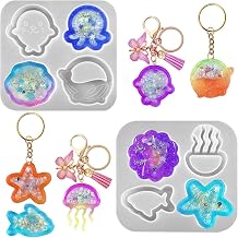 2 Pcs Shaker Resin Molds Sea Animal Silicone Quicksand Mold Epoxy Casting Key Chain Molds Pendant Mould for DIY Jewelry Making Necklace Pendant Charm Resin Craft White