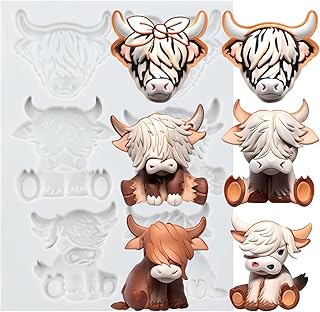 Lingzhi Cow Fondant Molds Scottish Highland Cattle Silicone Mold for Cake Decoration Cupcake Topper Chocolate Candy Sugar Craft Gum Paste Polymer Clay