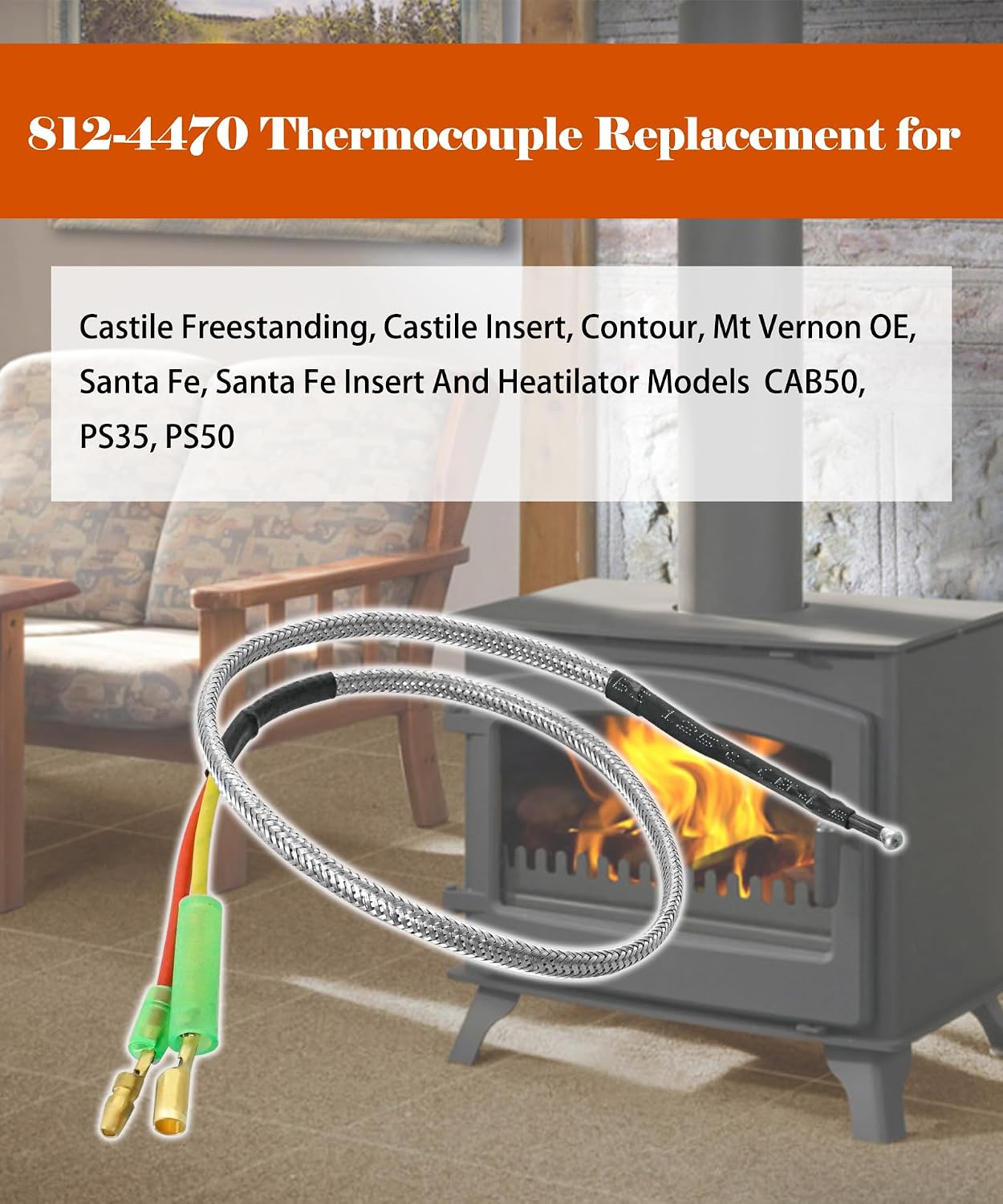812-4470 Pellet Stove Thermocouple Fits for Quadrafire,Castile,Contour,Mt Vernon,14" Heatilator Thermocouple Replacement for CAB50 PS35 PS50