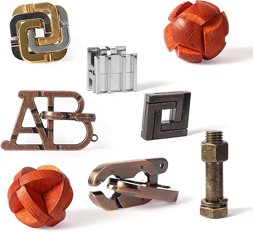 Miniatura 7 de RLYLF Rompecabezas de madera y metal para juegos familiares, recuerdos de fiesta, juguetes educativos, regalo para niños y adultos, juegos de