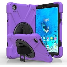 Rugged Case for Lenovo Tab M8 8" HD2nd Gen/TB-8505X 2019/3rd Gen/TB-8506F 2021, Portable Hybrid Shock-Proof Cover with 360 Rotatable Hook&Loop Handle,Shoulder Strap Purple