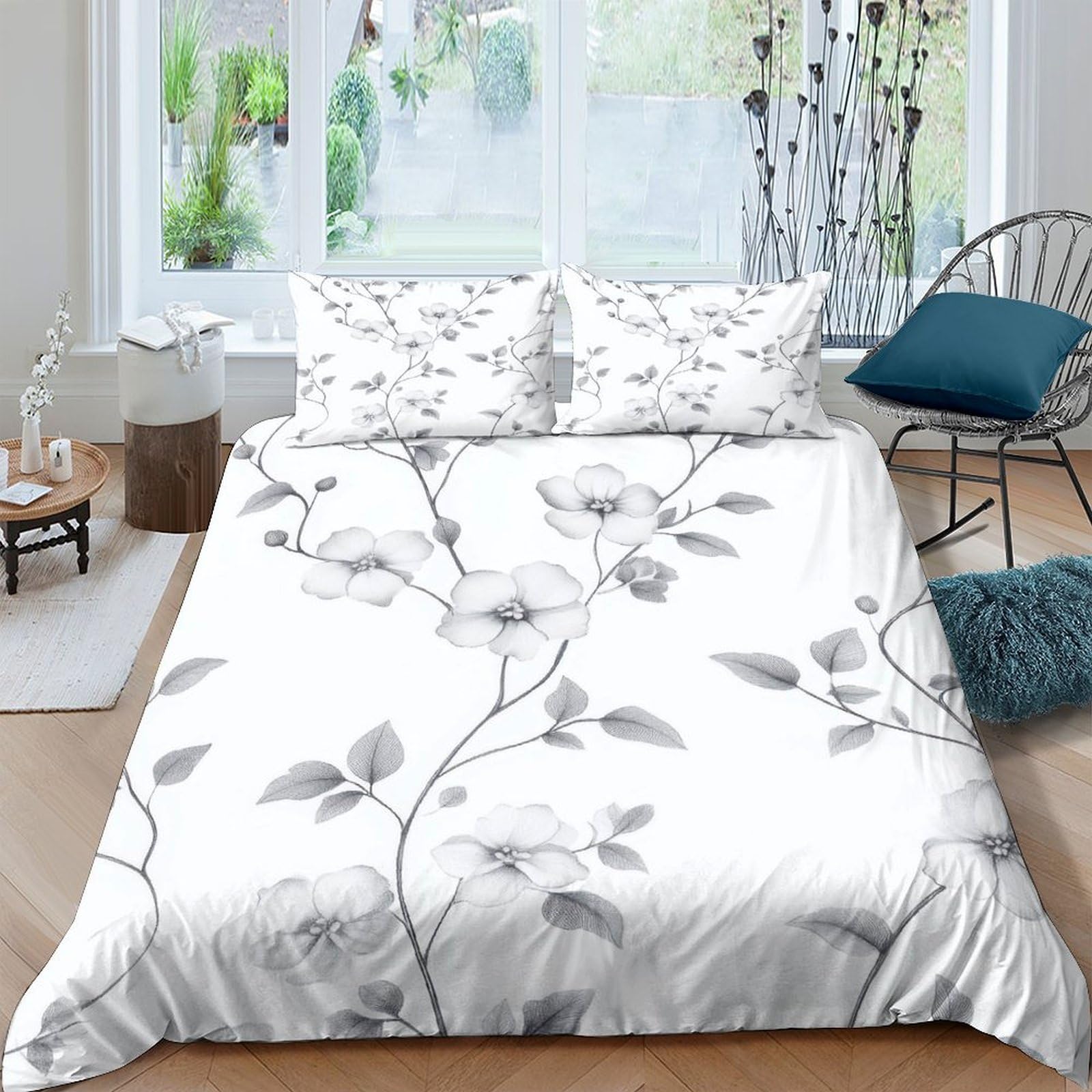 Ctjqhvkz Style-3 3D Printed Grey Leaf Fitted Sheet Microfiber Soft Bedroom Decor Elegant Branch Mattress Cover For Home Guest Room Single（135X200cm）