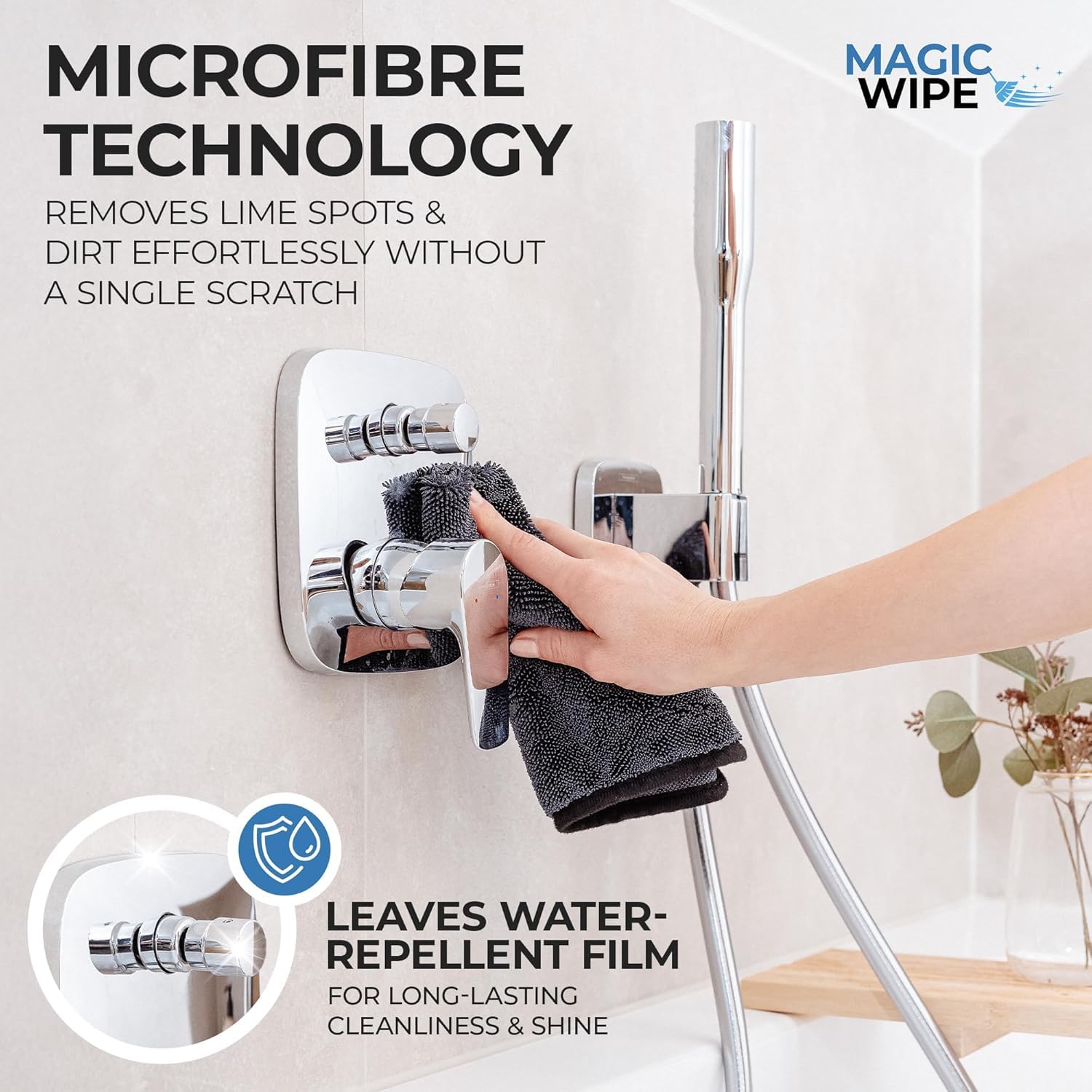 MAGIC WIPE® Panno per asciugare il bagno XXL, confezione da 6, 40 x 60 cm, panno multiuso in microfibra, panno per la pulizia senza striature e pelucchi, qualità premium per bagno, cucina, specchi,