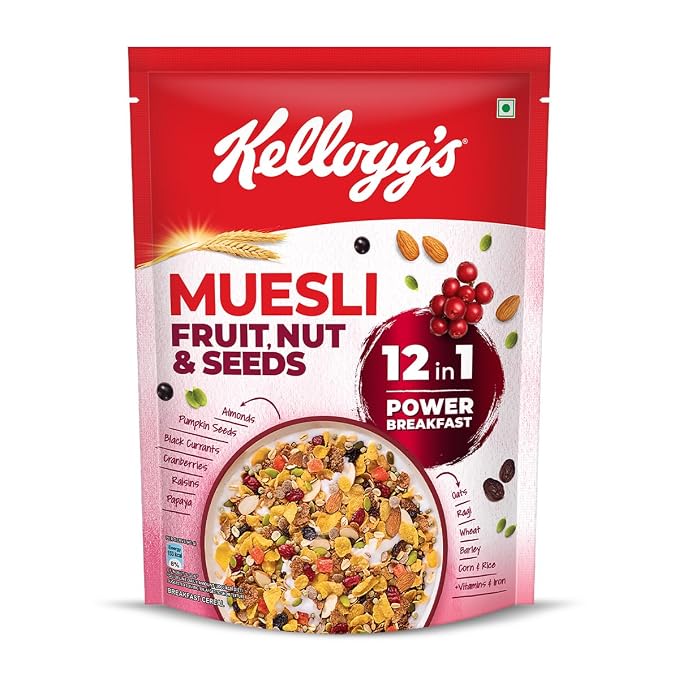Kellogg's Muesli Fruit Nut & Seeds | 12 In 1 Power Breakfast | No Maida No Palm Oil | India's No 1 Muesli | 500g
