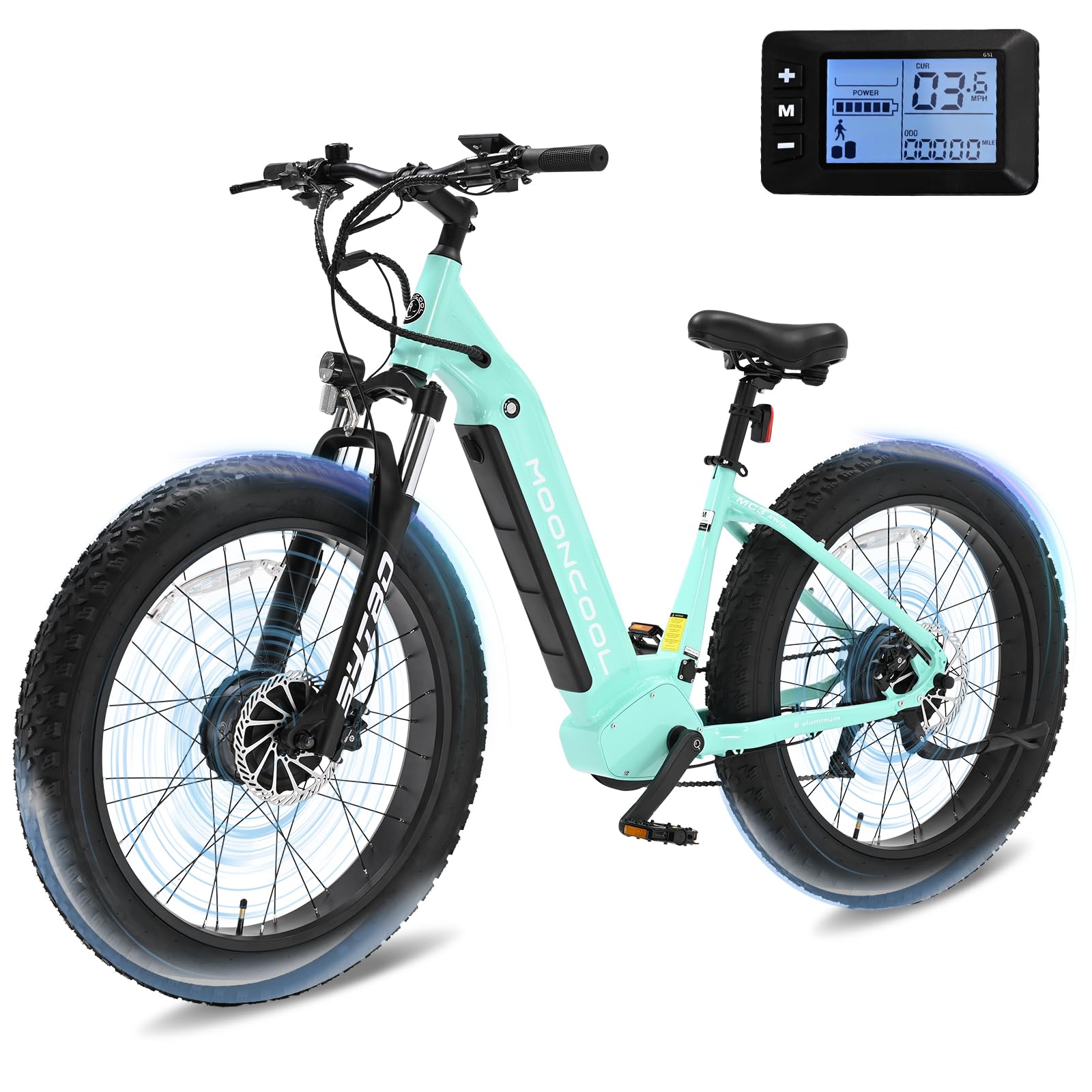 MOONCOOLElectric Bike for Adults, 26" Fat Tire Electric Mountain Bikes, 1000w Electric Bicycles Peak 1500W Ebike, Electric Aluminum Frame Off Road Bike with 48V Removable Battery