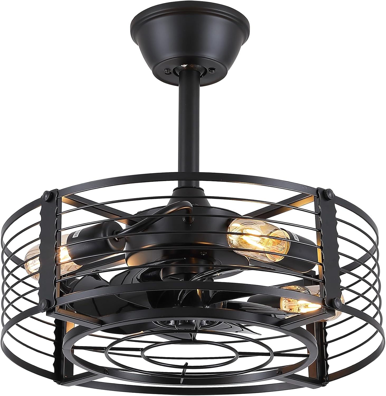 Dannilong Caged Ceiling Fan with Light, 18 Inch Black Fandelier Ceiling Fans for Kitchen Bedroom Outdoor, Remote Control, Reversible