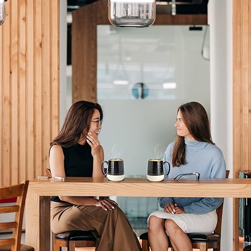 Miniatura 5 de HASENSE Juego de 4 Tazas de Café, Tazas de Café de Cerámica de 15 Onzas con Asas, Taza Grande de Porcelana para Café, Capuchino, Té, Tazas Negras