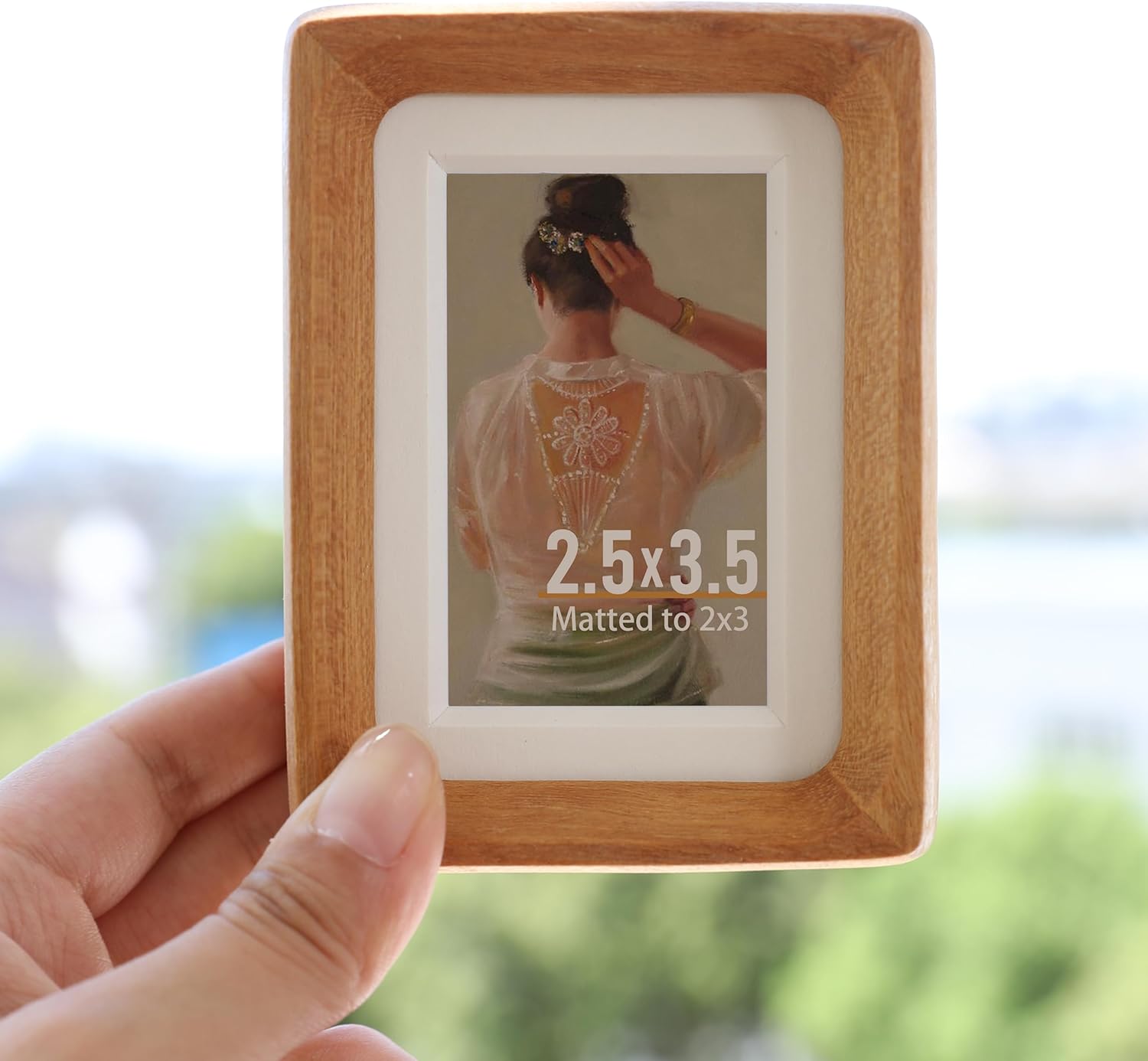 Wooden Picture Frames, 2.5x3.5 Small Polaroid Picture Frame Matted to 2x3 with Plexiglass, Teak Solid Natural Wood Tiny Photo Frame, For TableTop and Wall Mounting - Image 6