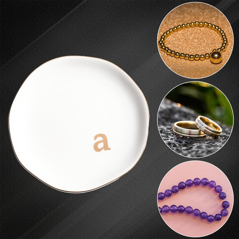 Beebeecraft Ceramic Jewelry Dish 4.7 Inch Round Decorative Ceramic Trinket Dish Jewelry Plate for Rings Earrings Necklaces Bracelet Watch Keys Birthday Mother's Day Christmas for Women Gift White (A)
